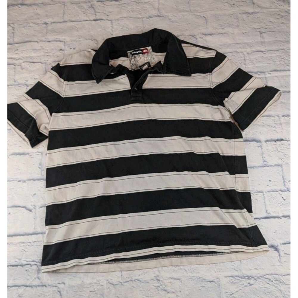 Tony Hawk Skateboarding Polo Shirt Large  White & Black Large Stripe
